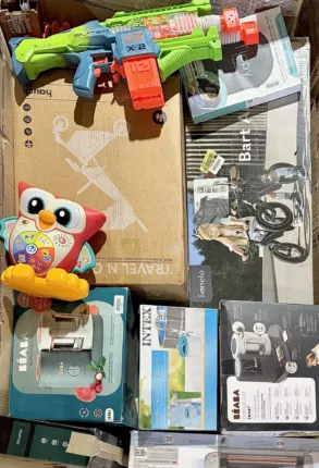 Gemischter Retourenposten Baby- und Kinderartikel: Reisebuggy, Laufrad, Babynahrungszubereiter und Lernspielzeug